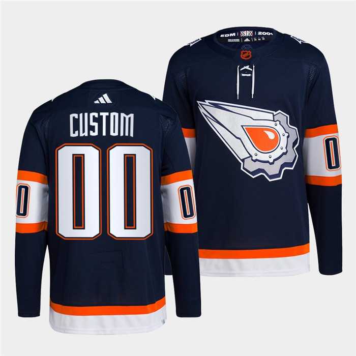 Men%27s Edmonton Oilers Custom Navy 2022-23 Reverse Retro Stitched Jersey->customized nhl jersey->Custom Jersey